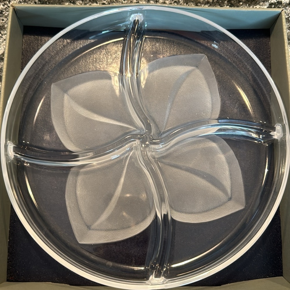J.G. Durand Crystal Florence Divided Divisioned Serving‎ Dish ~Frosted